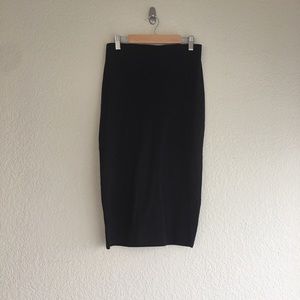 Black cotton midi pencil skirt